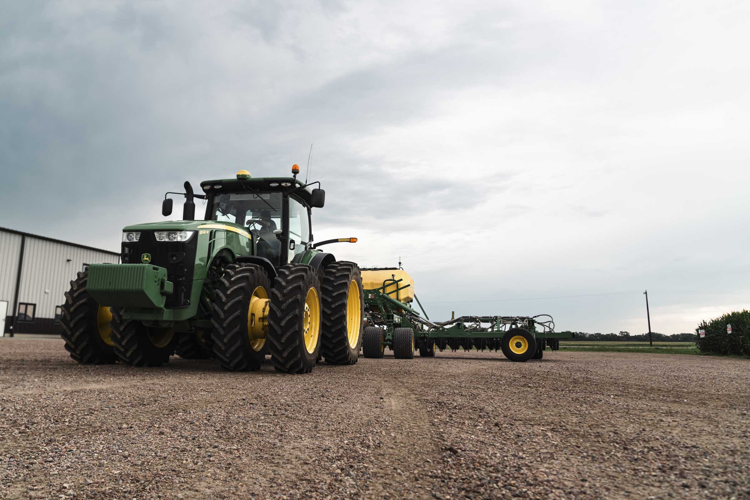 Tractors in a field.