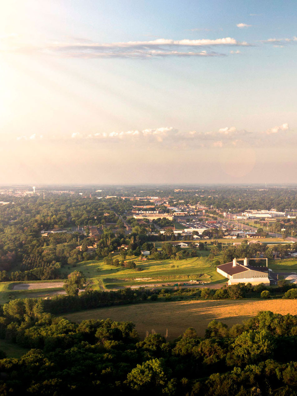 Aerial view of town in SD.
