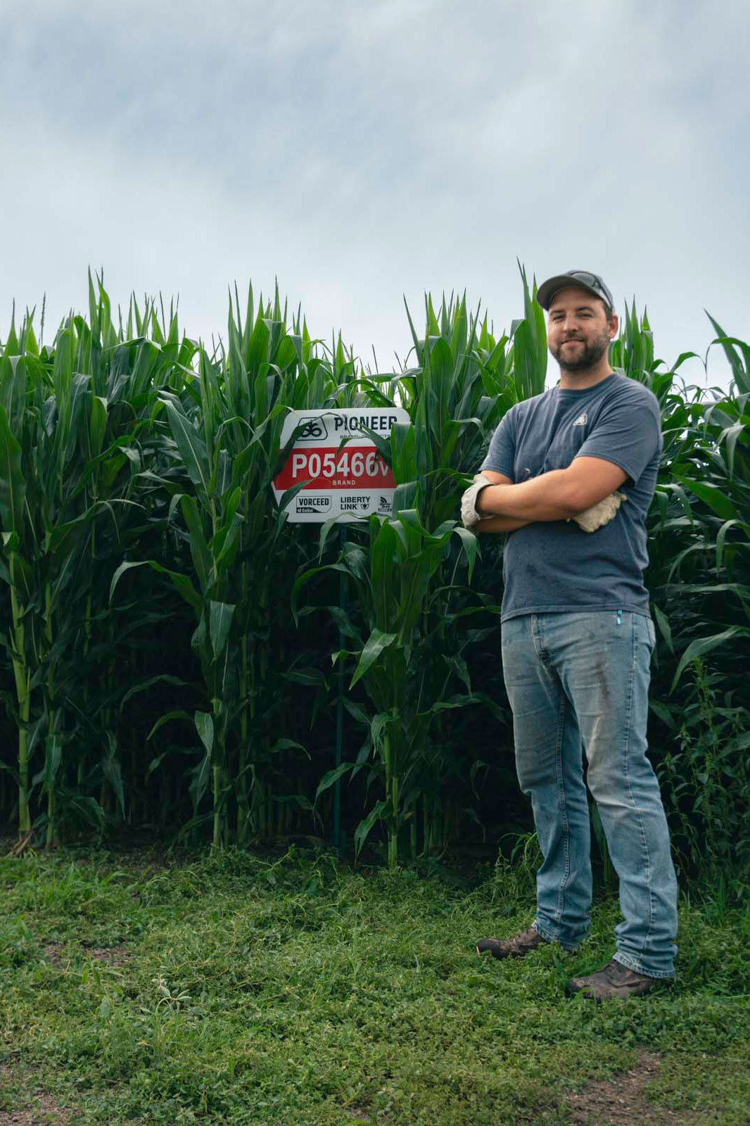Man standing in front of cornfield.
