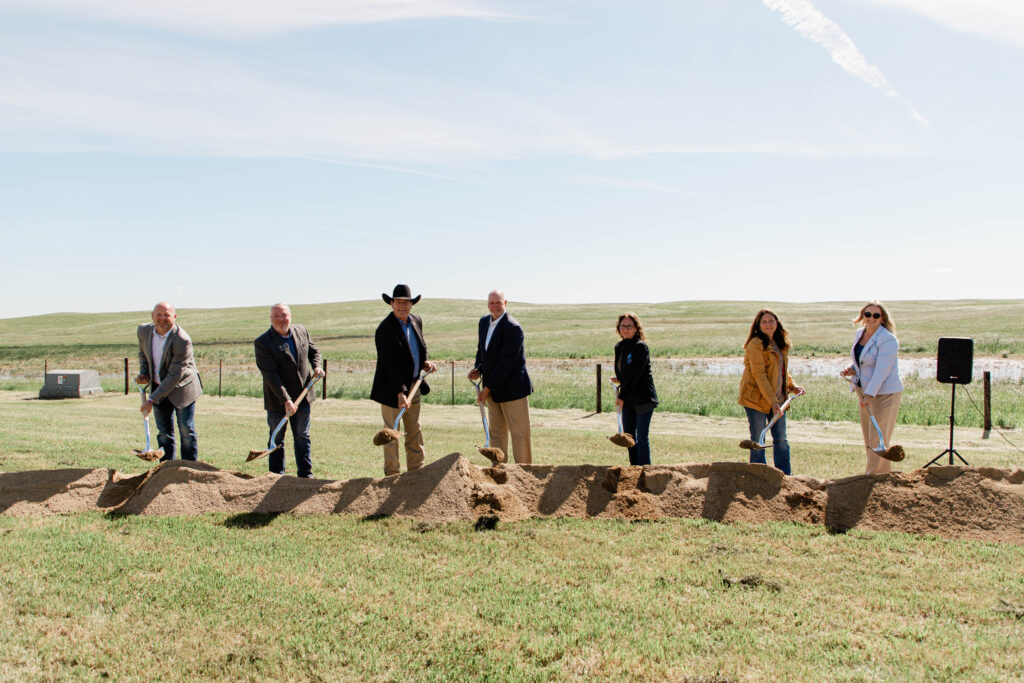 Governor Larry Rhoden, TechOrd leaders, and state and local partners participate in the ceremonial groundbreaking for TechOrd's new manufacturing facility in Clear Lake, South Dakota.